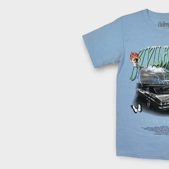 Civil Regime T Shirt Mens Small Civil Cruise Blue Lowrider Graphic Flame Hip Hop - Picture 3 of 12